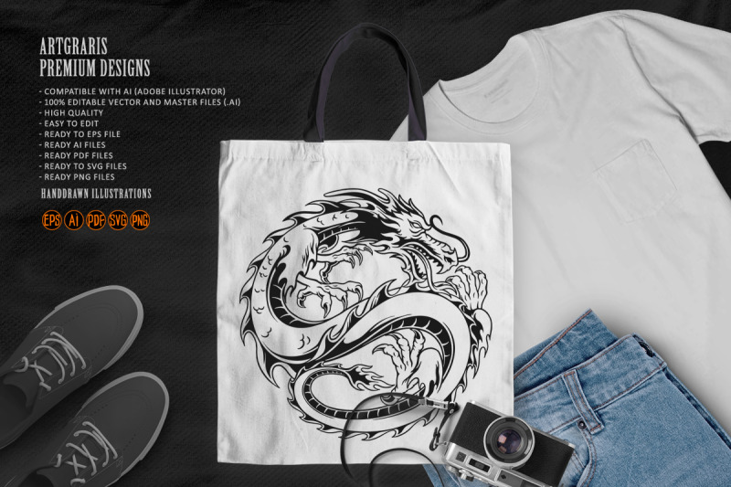 dragon-in-round-shape-silhouette-illustrations