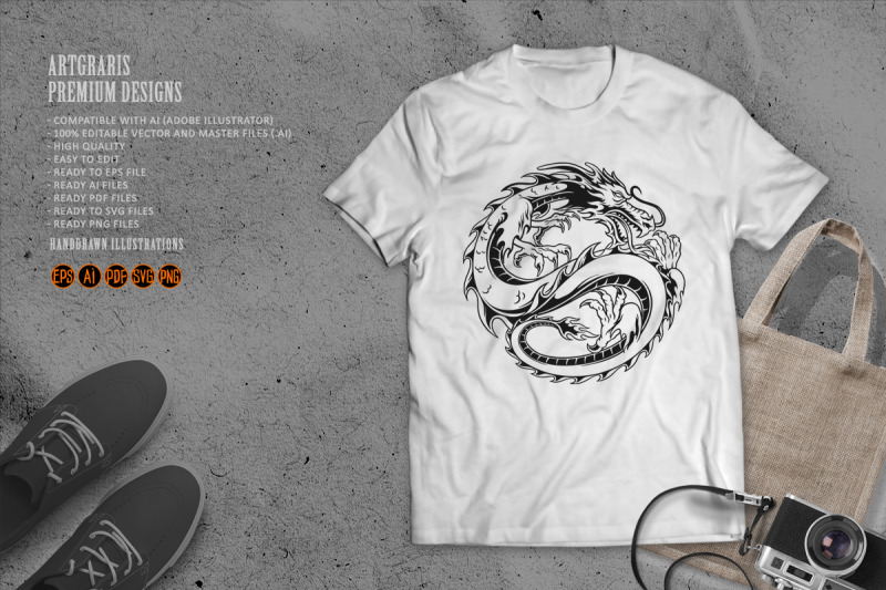 dragon-in-round-shape-silhouette-illustrations