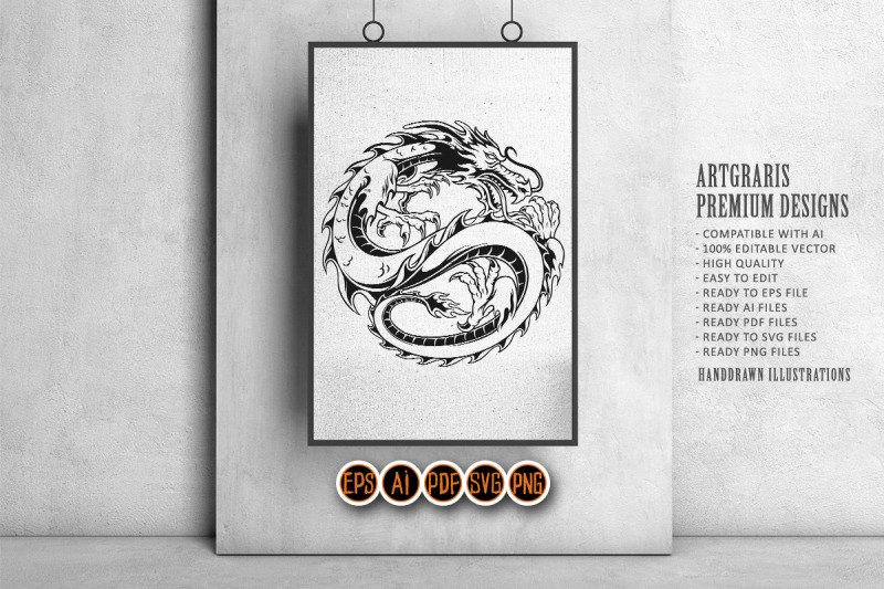 dragon-in-round-shape-silhouette-illustrations