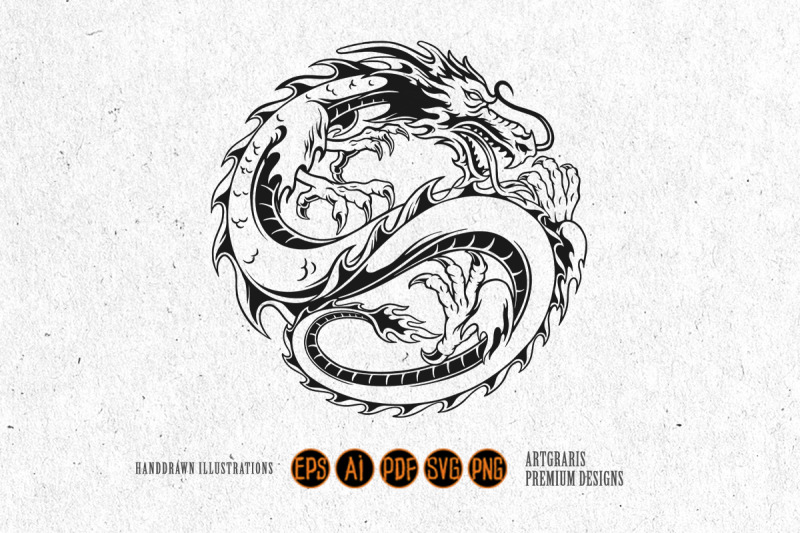 dragon-in-round-shape-silhouette-illustrations