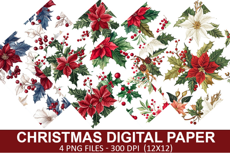christmas-flowers-digital-paper-bundle