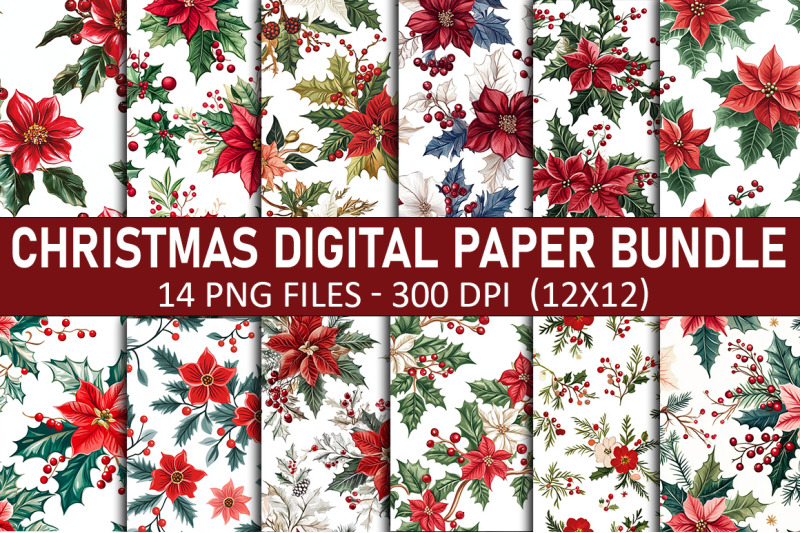 christmas-flowers-digital-paper-bundle