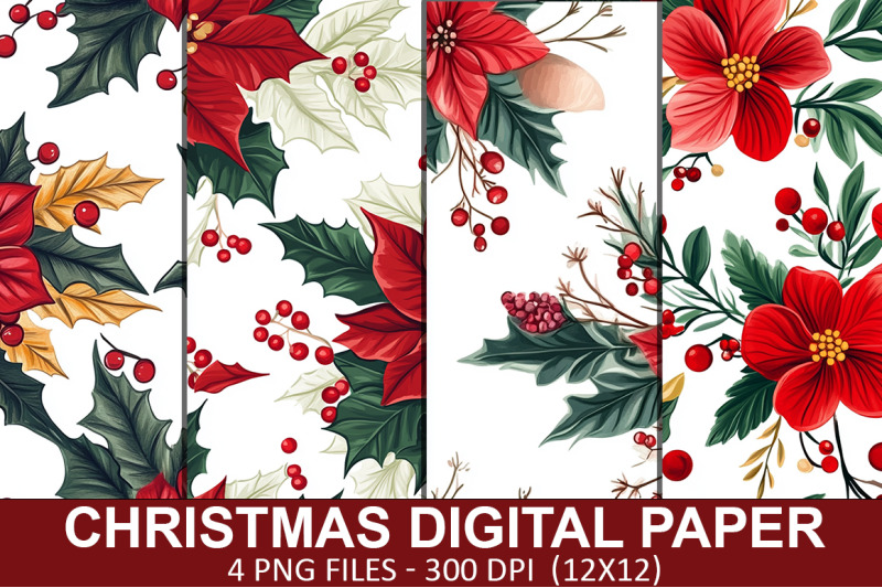christmas-flowers-digital-paper-bundle