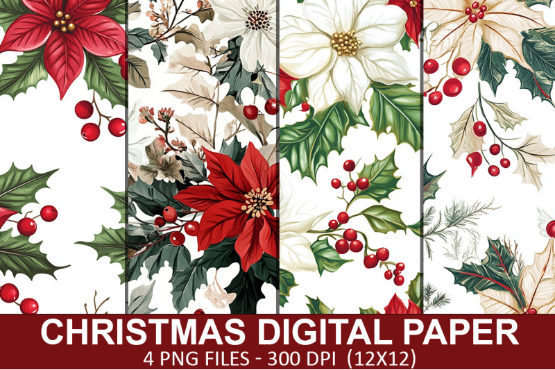christmas-flowers-digital-paper-bundle