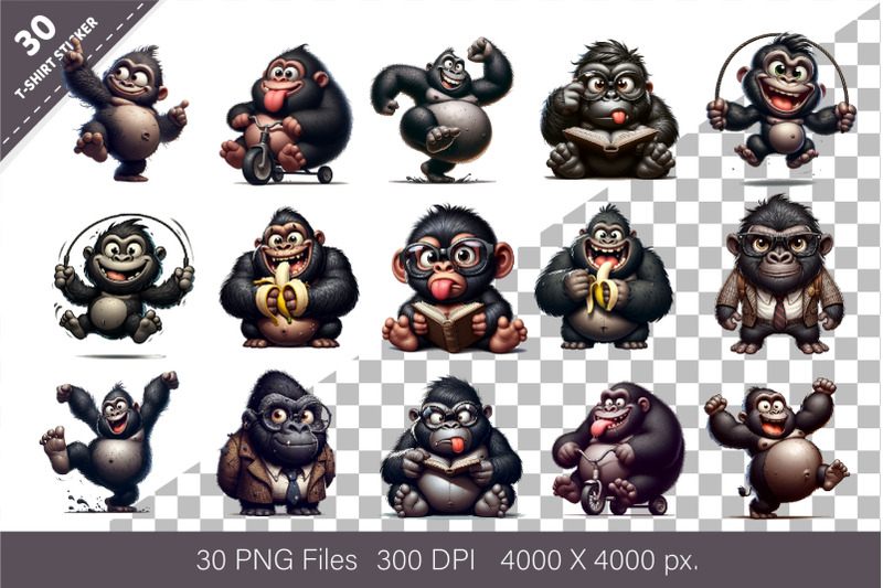 whimsical-cartoon-gorillas-03-t-shirt-png