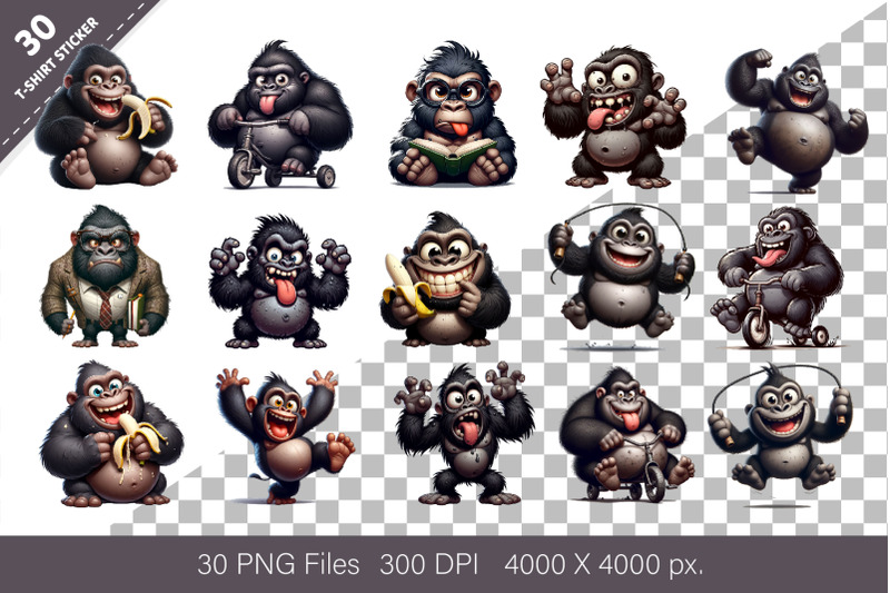 whimsical-cartoon-gorillas-03-t-shirt-png