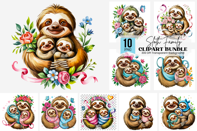 10-cute-sloth-family-png-clipart