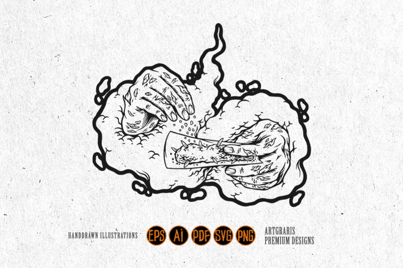 outline-of-hands-rolling-marijuana-with-smoke-monochrome