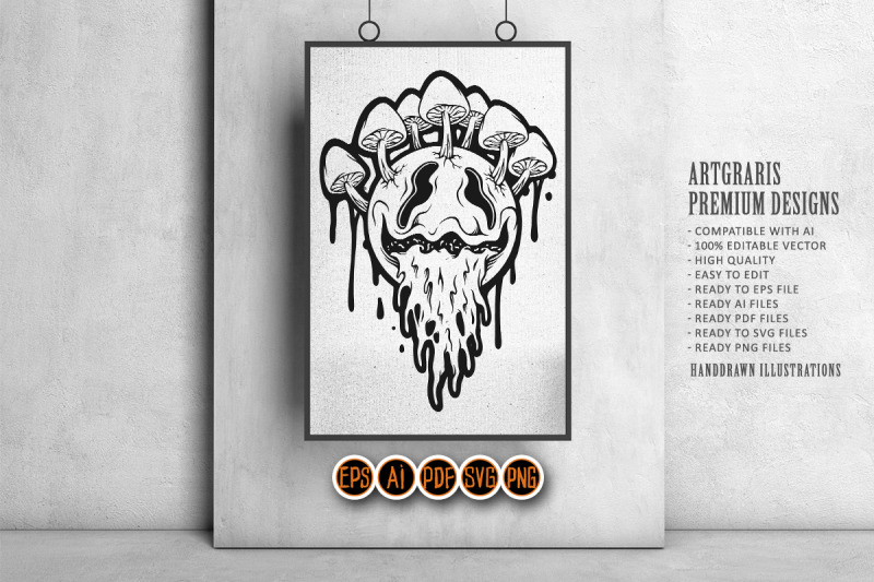 outline-of-psychedelic-face-with-mushrooms-and-dripping-effects-monoch