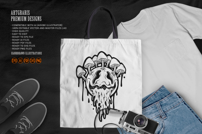 outline-of-psychedelic-face-with-mushrooms-and-dripping-effects-monoch