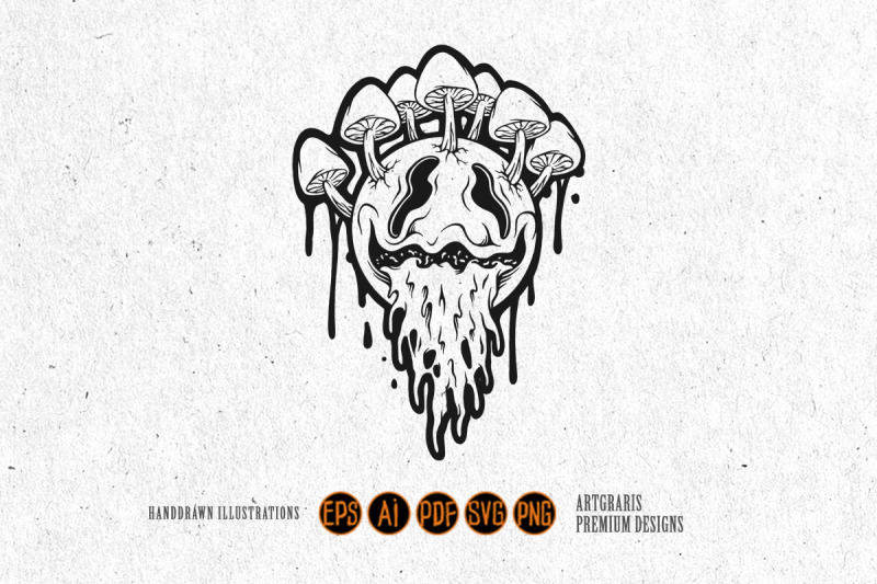 outline-of-psychedelic-face-with-mushrooms-and-dripping-effects-monoch
