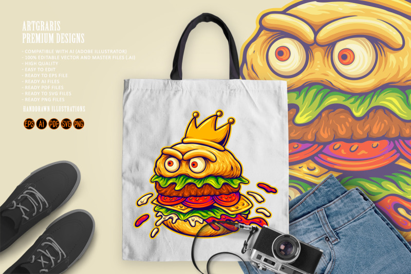 royal-hamburger-cartoon-with-fierce-eyes