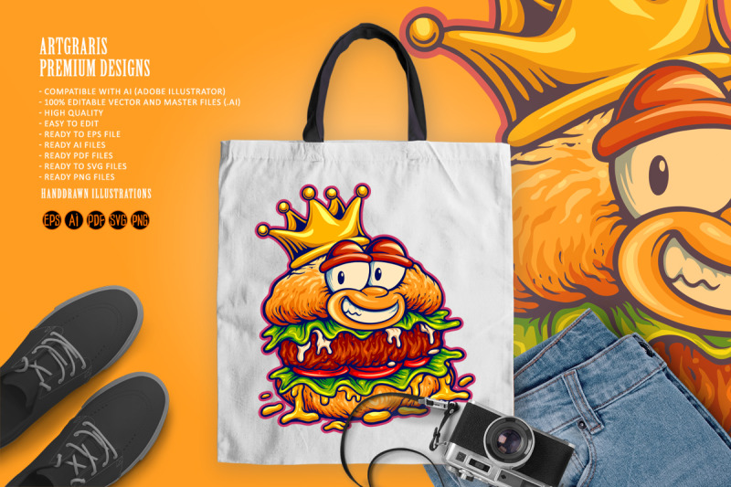 happy-burger-mascot-wearing-royal-crown-cartoon-style