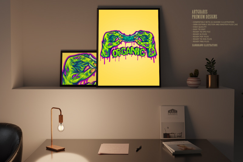 undead-hands-preparing-weed-joint-with-grunge-organic-typography