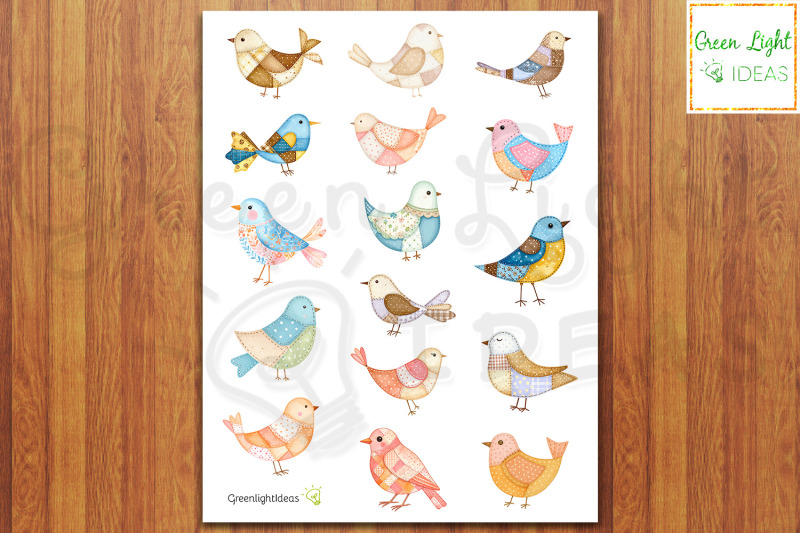 junk-journal-watercolor-patchwork-birds-whimsical-birds-collage-sheet