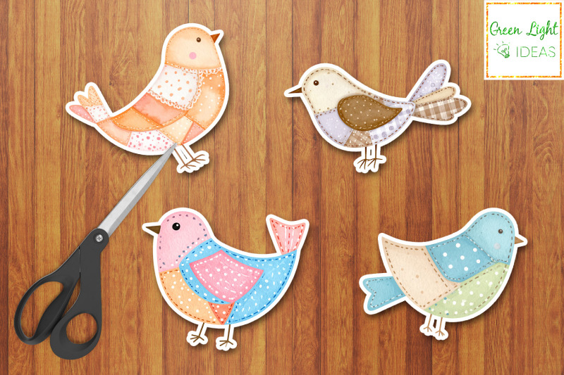 junk-journal-watercolor-patchwork-birds-whimsical-birds-collage-sheet