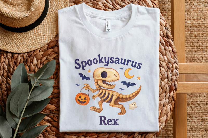 spookysaurus-rex-png-halloween-dinosaur-png-with-pumpkin-basket-ghost