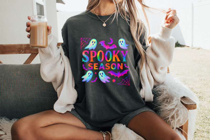 spooky-season-png-neon-halloween-ghost-bat-amp-web-png-vibrant-cute-s