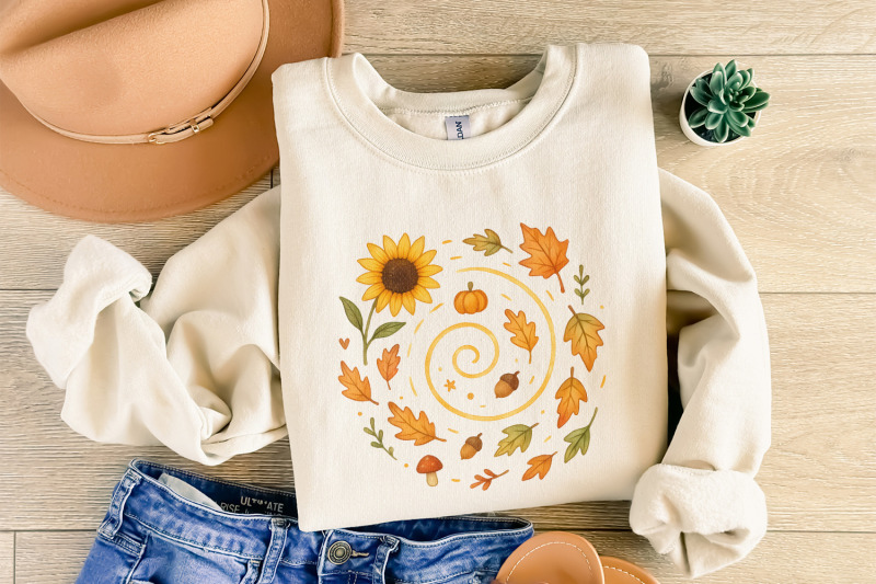 autumn-leaves-pumpkin-sunflower-png-cute-fall-acorn-mushroom-clipart