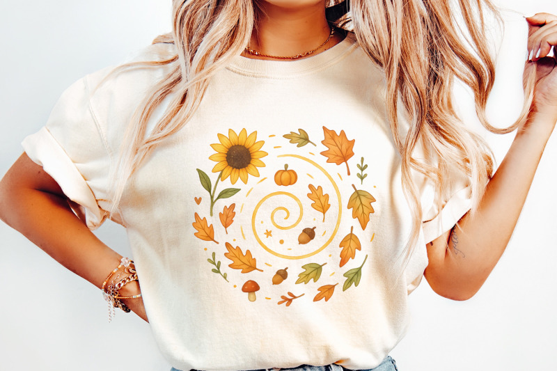 autumn-leaves-pumpkin-sunflower-png-cute-fall-acorn-mushroom-clipart