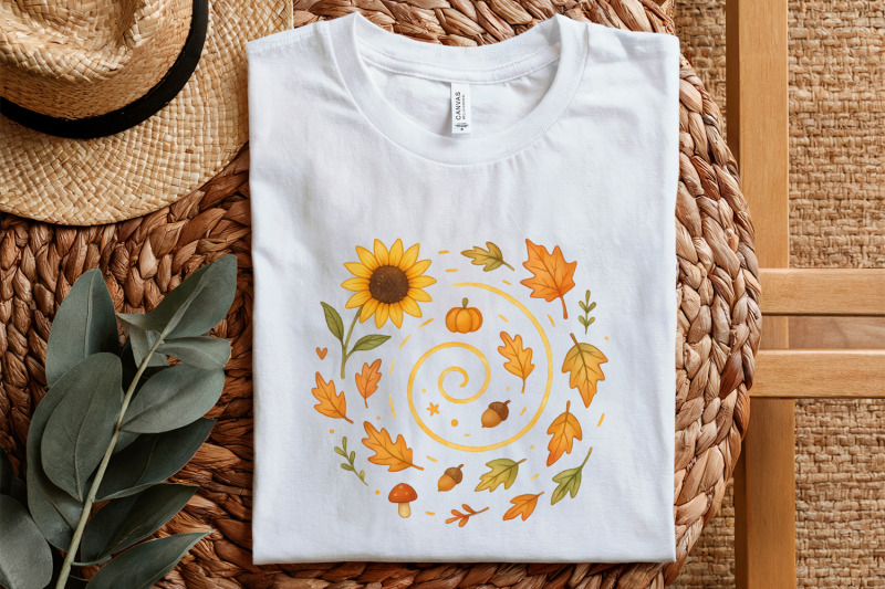 autumn-leaves-pumpkin-sunflower-png-cute-fall-acorn-mushroom-clipart
