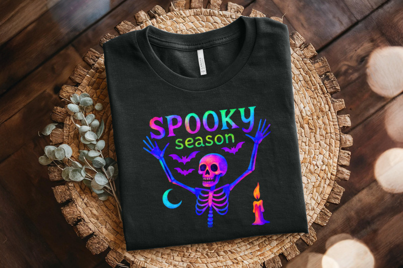spooky-season-skeleton-png-neon-halloween-bones-bat-moon-candle-art