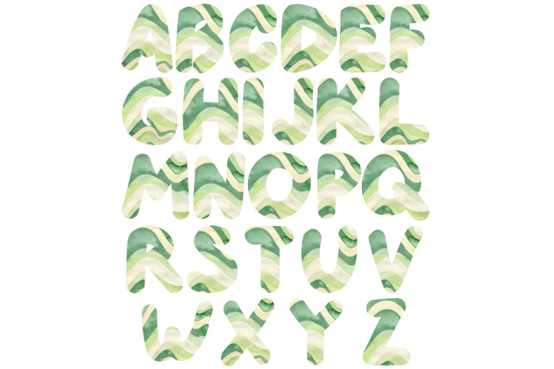 watercolor-green-waves-alphabet-clipart