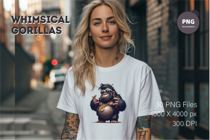 whimsical-cartoon-gorillas-04-t-shirt-png
