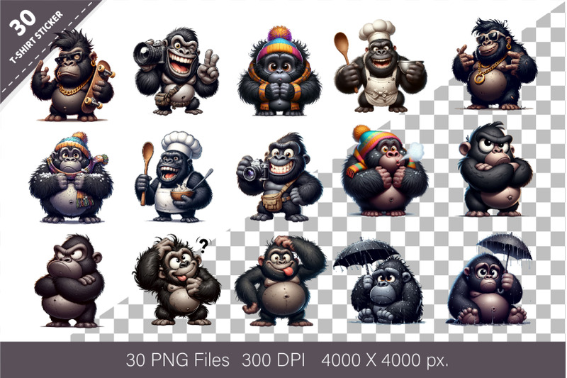 whimsical-cartoon-gorillas-04-t-shirt-png