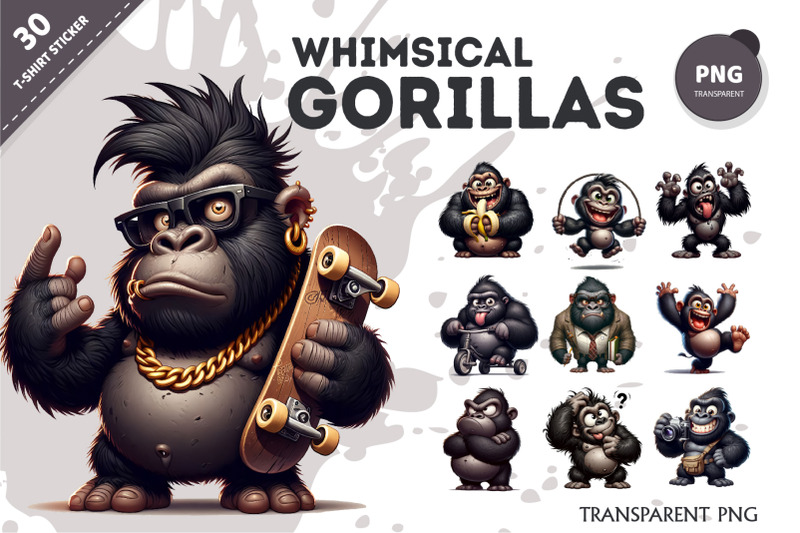 whimsical-cartoon-gorillas-04-t-shirt-png