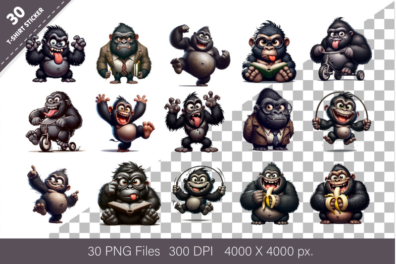 whimsical-cartoon-gorillas-04-t-shirt-png