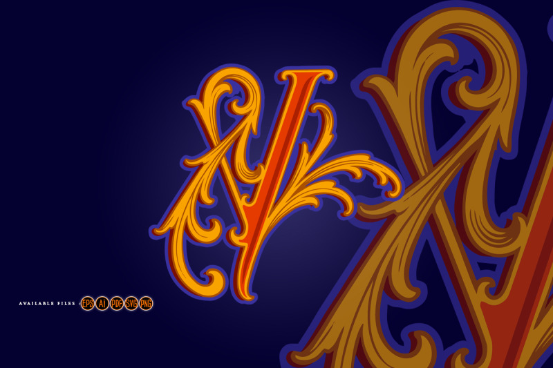elegant-gold-orange-y-monogram-with-swirly-embellishments