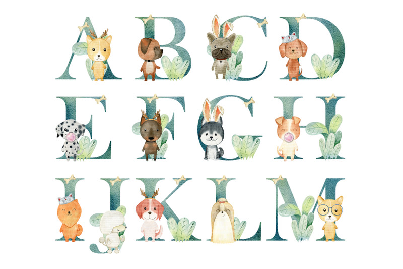 alphabet-with-watercolor-dogs