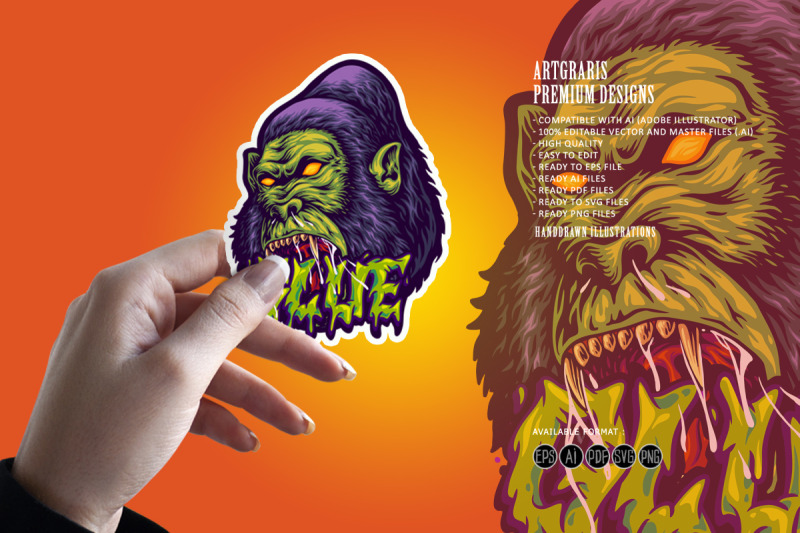 fierce-cartoon-gorilla-with-melting-glue-text-effect