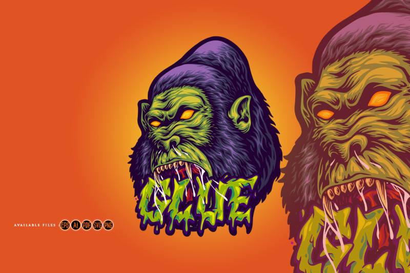fierce-cartoon-gorilla-with-melting-glue-text-effect