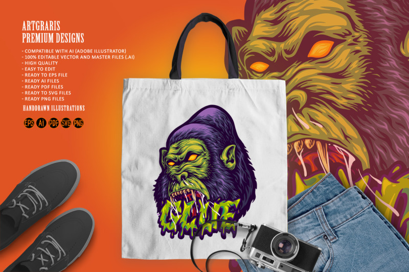 fierce-cartoon-gorilla-with-melting-glue-text-effect