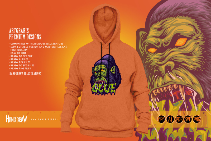 fierce-cartoon-gorilla-with-melting-glue-text-effect