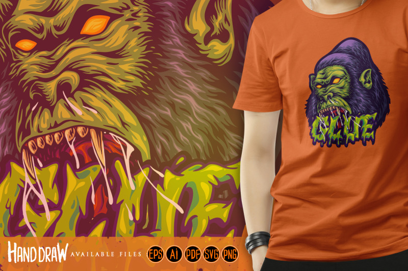 fierce-cartoon-gorilla-with-melting-glue-text-effect