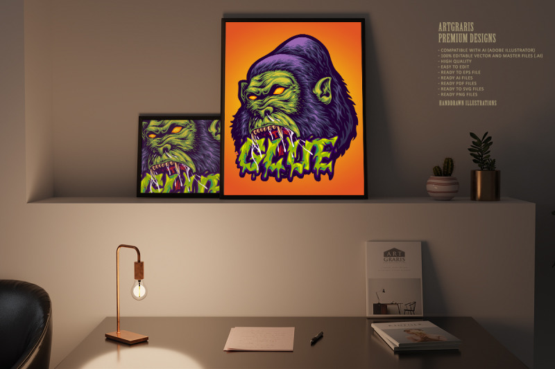 fierce-cartoon-gorilla-with-melting-glue-text-effect