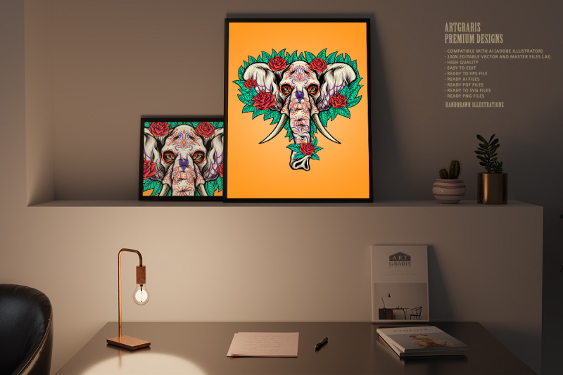 floral-elephant-skull-dia-de-los-muertos
