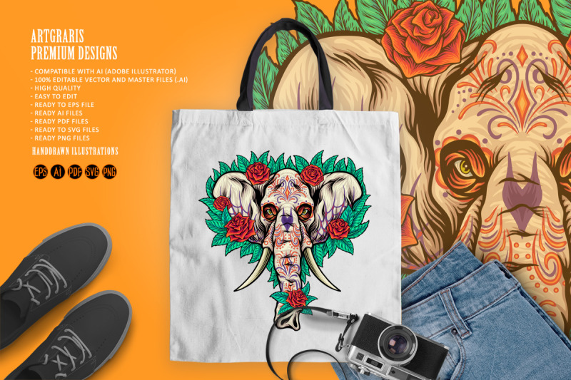 floral-elephant-skull-dia-de-los-muertos