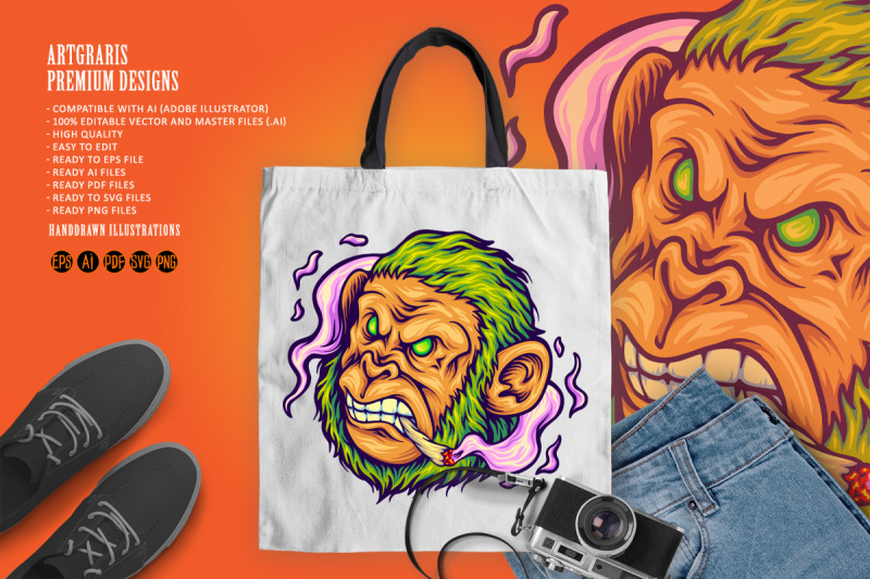 chill-cartoon-monkey-face-with-smoking-joint