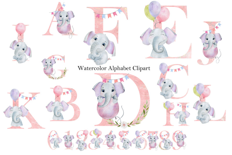 watercolor-alphabet-with-elephants