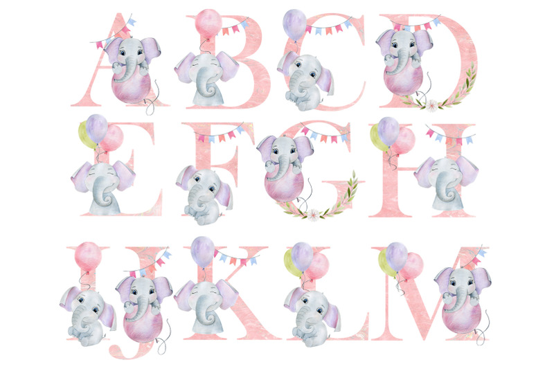 watercolor-alphabet-with-elephants