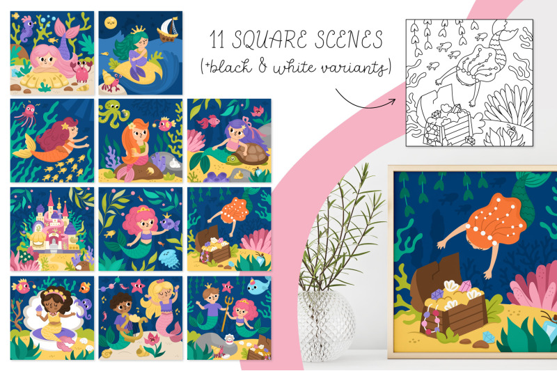 mermaid-tales-clipart-designs-backgrounds-and-patterns-collection