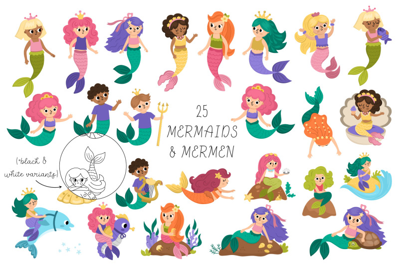 mermaid-tales-clipart-designs-backgrounds-and-patterns-collection