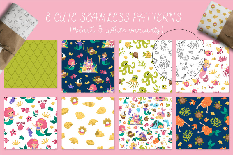 mermaid-tales-clipart-designs-backgrounds-and-patterns-collection