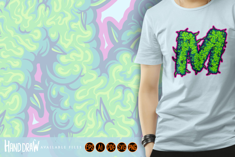 cannabis-themed-m-letter-in-green-with-bold-pink-outline
