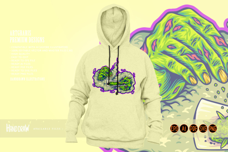 hands-crafting-weed-joint-with-smoke-effect-illustrations
