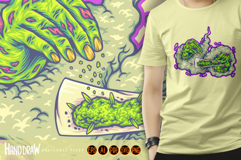 hands-crafting-weed-joint-with-smoke-effect-illustrations